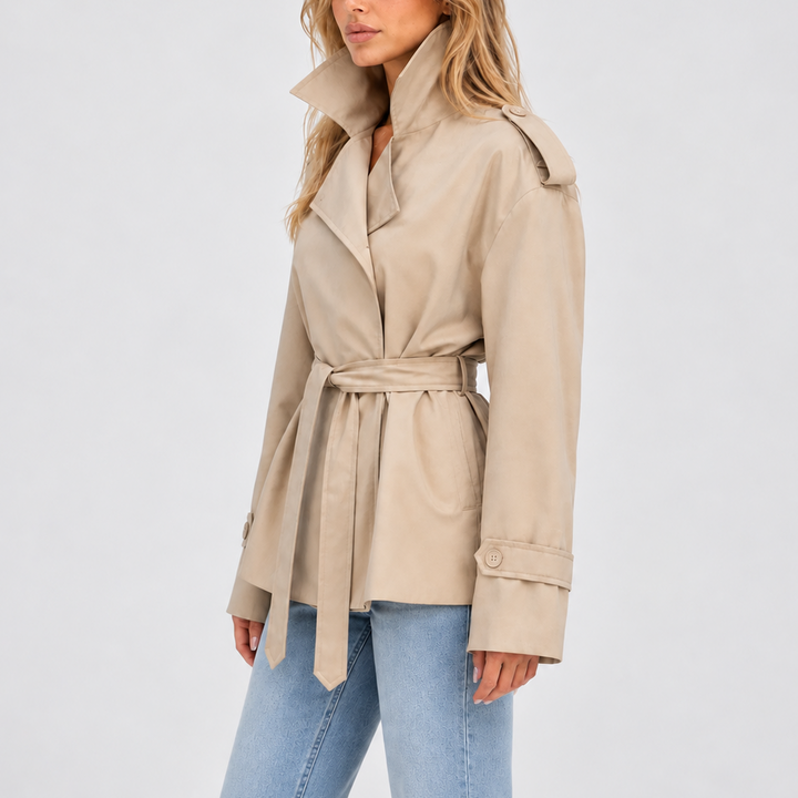 Women’s Short Double-Breasted Trench Coat with Belt