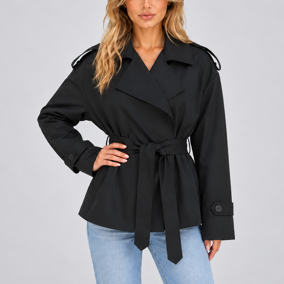 Women’s Short Double-Breasted Trench Coat with Belt