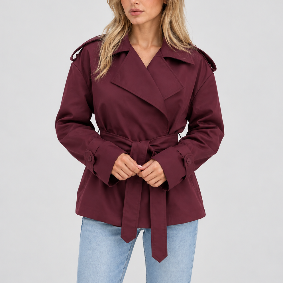 Women’s Short Double-Breasted Trench Coat with Belt