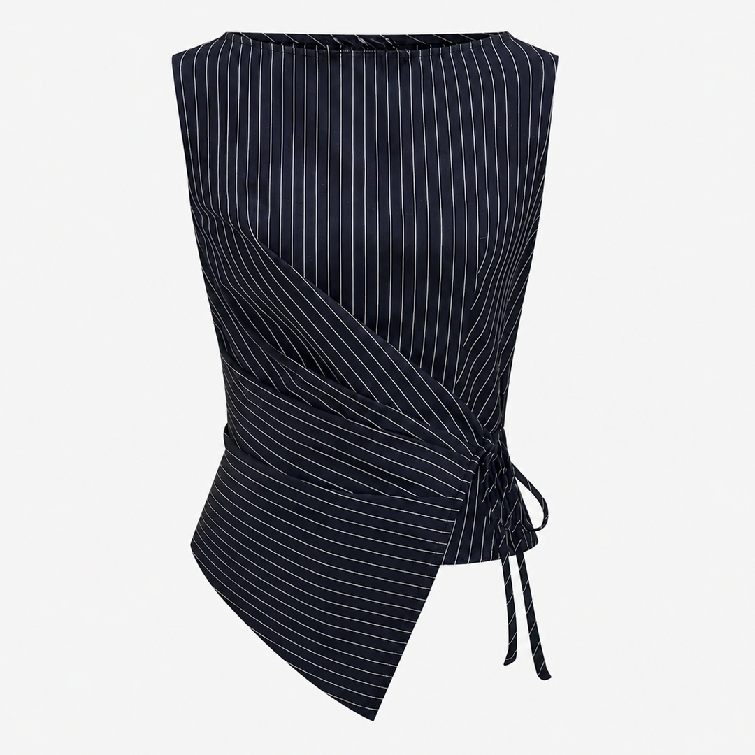 Women's Pinstripe Co Ord Set Wrap Top Wide Leg Pants
