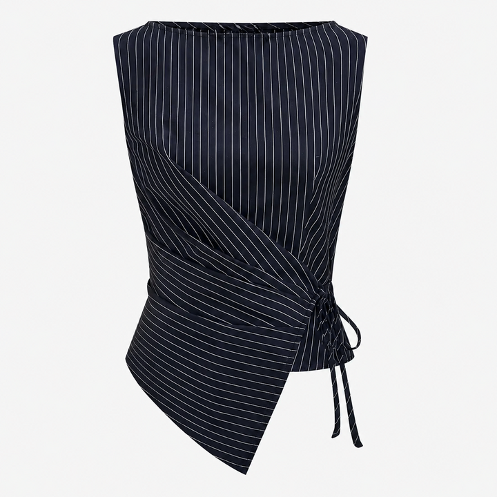 Women's Pinstripe Co Ord Set Wrap Top Wide Leg Pants