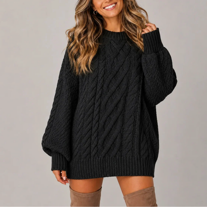 Women’s Oversized Cable Knit Sweater Dress with Long Sleeves