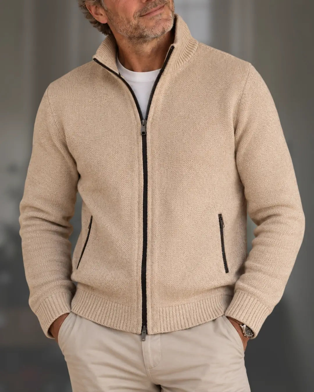 Men's Textured Knit Zip Jacket