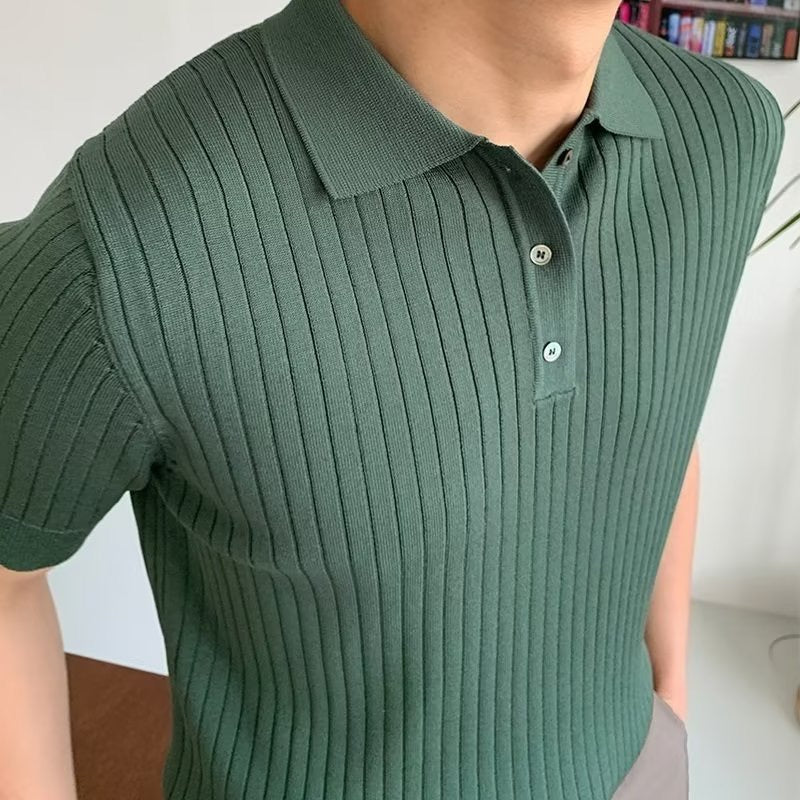 Men's Textured Cotton Polo Shirt