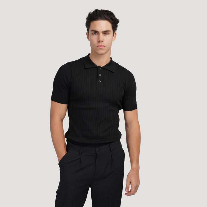 Men's Textured Cotton Polo Shirt