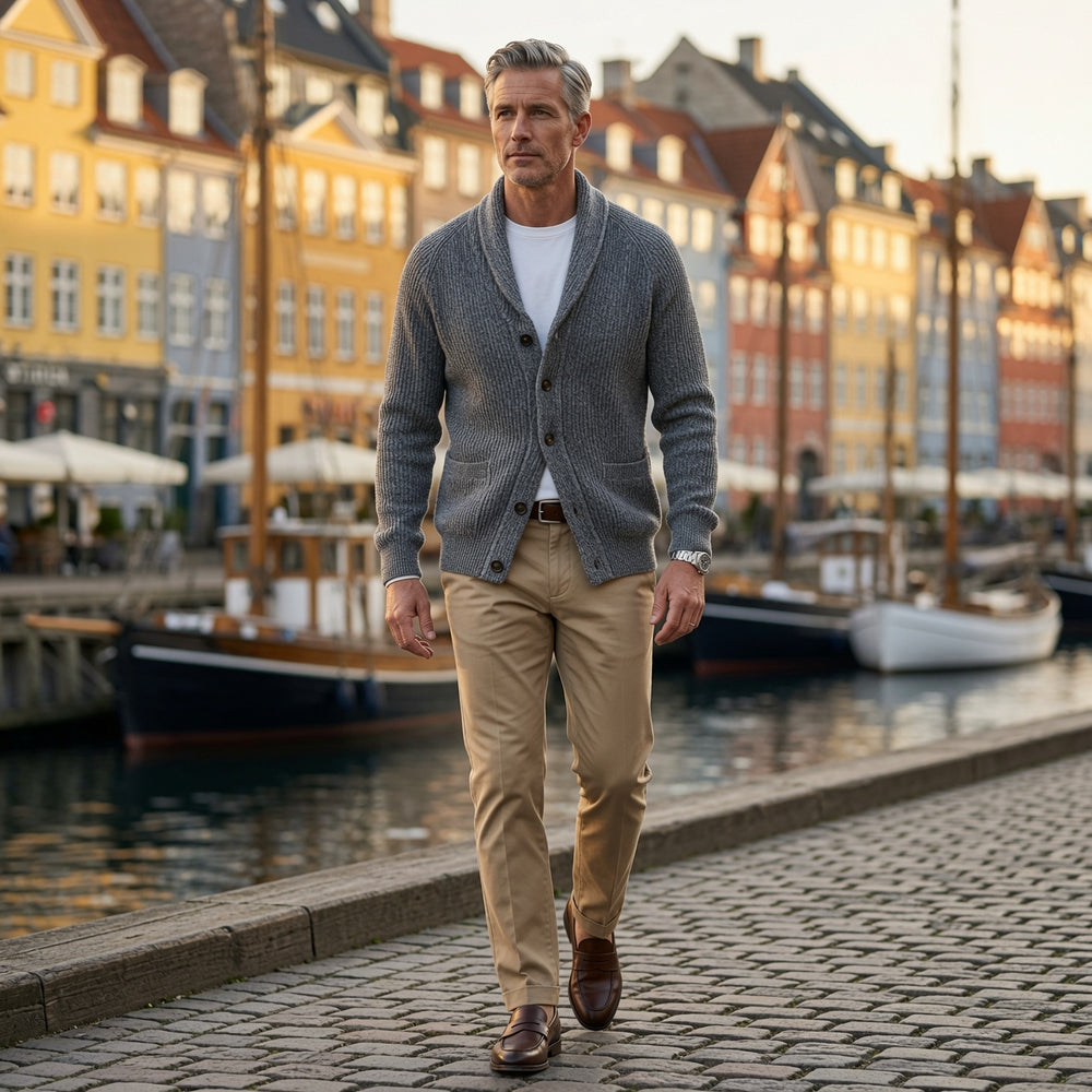 Men's Ribbed Shawl Collar Cardigan