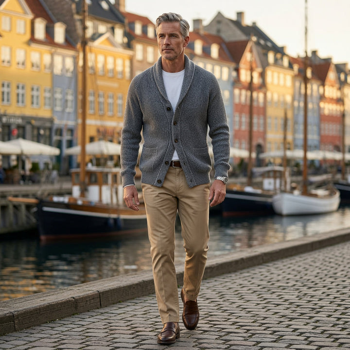 Men's Ribbed Shawl Collar Cardigan