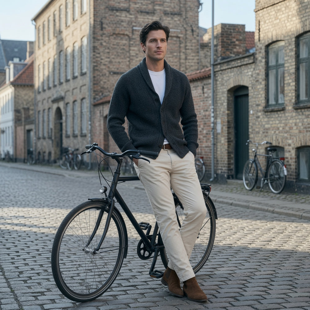 Men's Ribbed Shawl Collar Cardigan