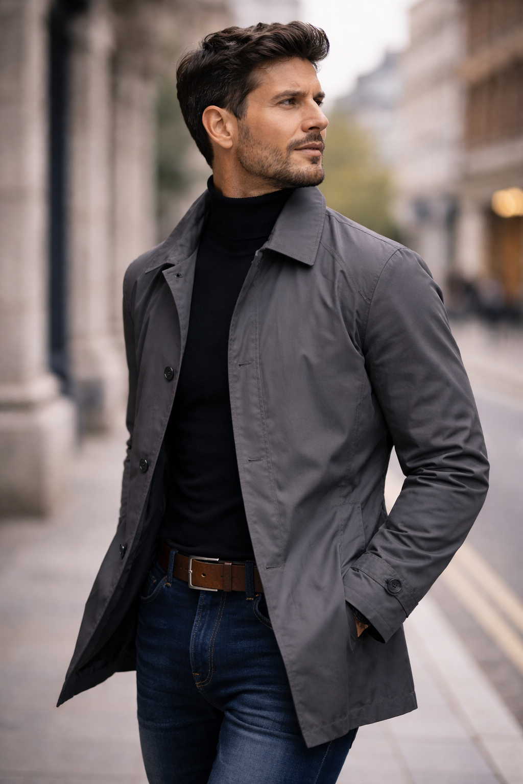 Callum | Men's Single Breasted Cotton Mac Coat with Notch Collar