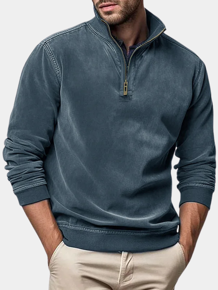 Men's Raised Collar Zip Sweater