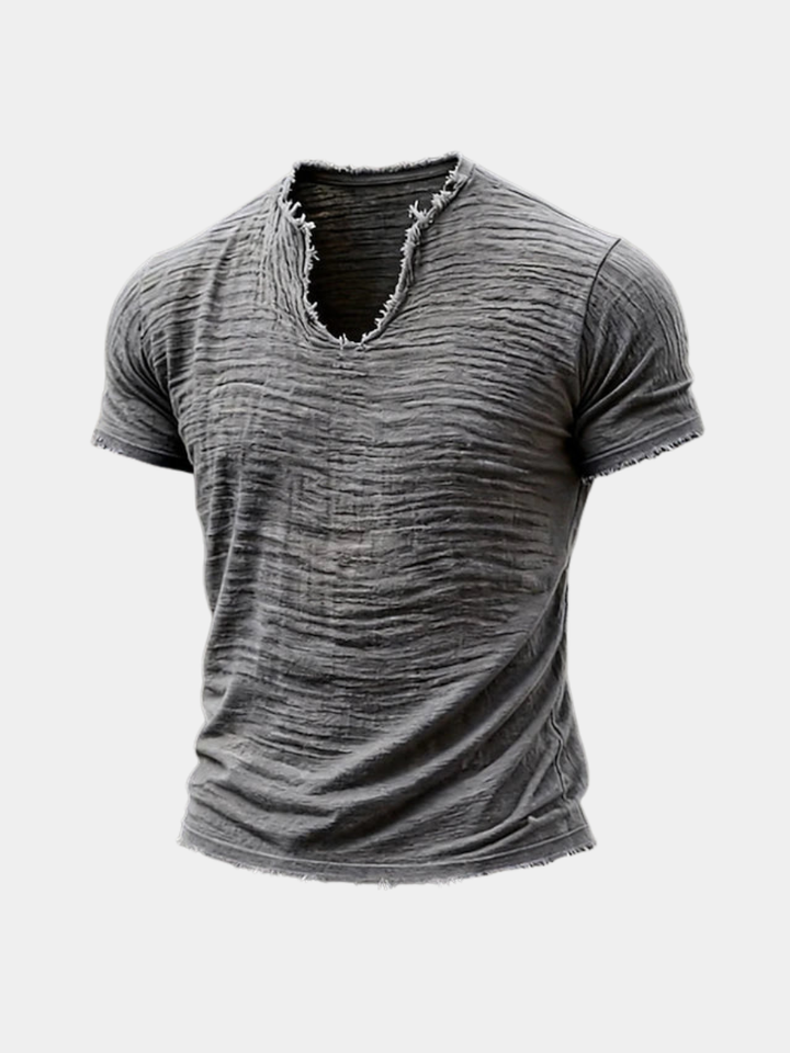 Men's Textured Cotton V-Neck Shirt