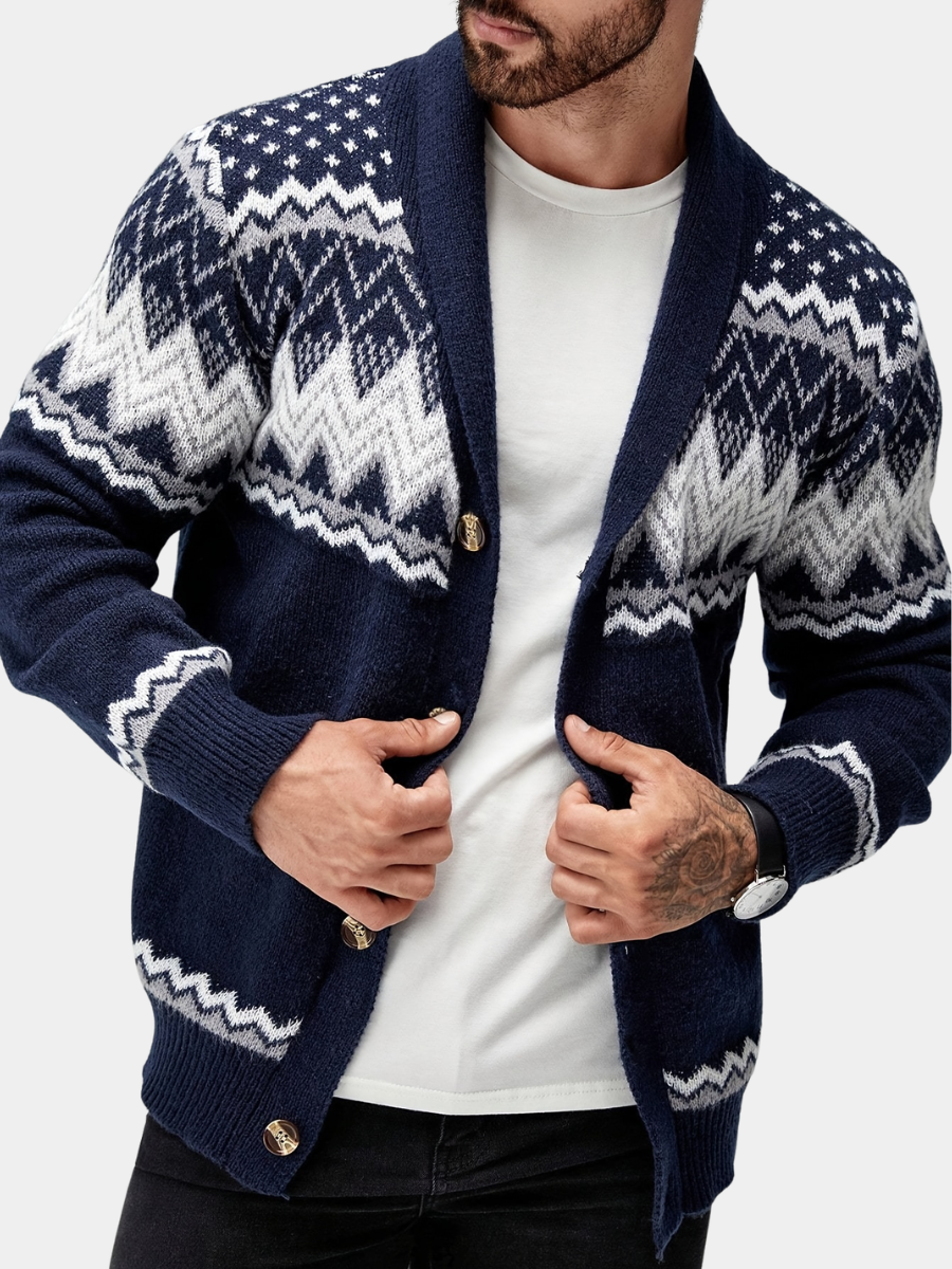 Men's Geometric Pattern Cardigan Sweater