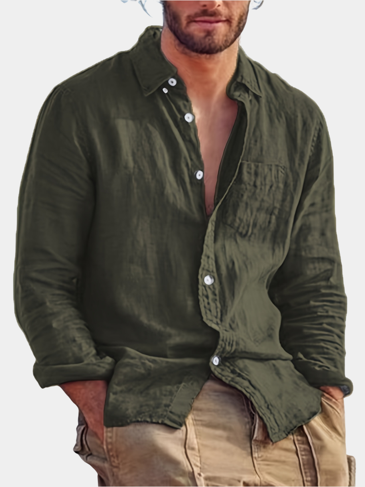Men's Lapel Button Cotton Shirt