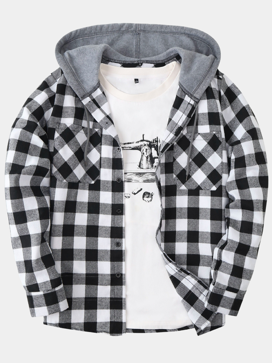 Men's Plaid Hooded Shirt