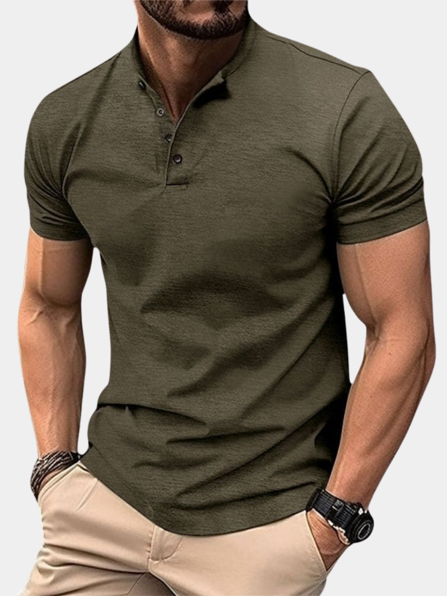 Men's Textured Button Placket Polo Shirt