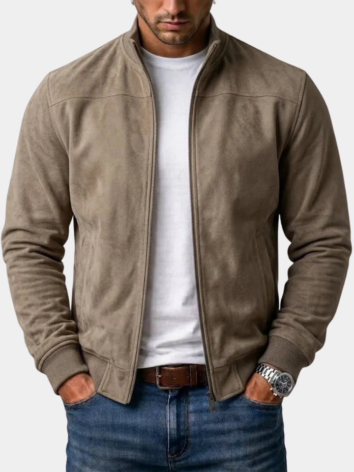 Men's Suede Ribbed Bomber Jacket
