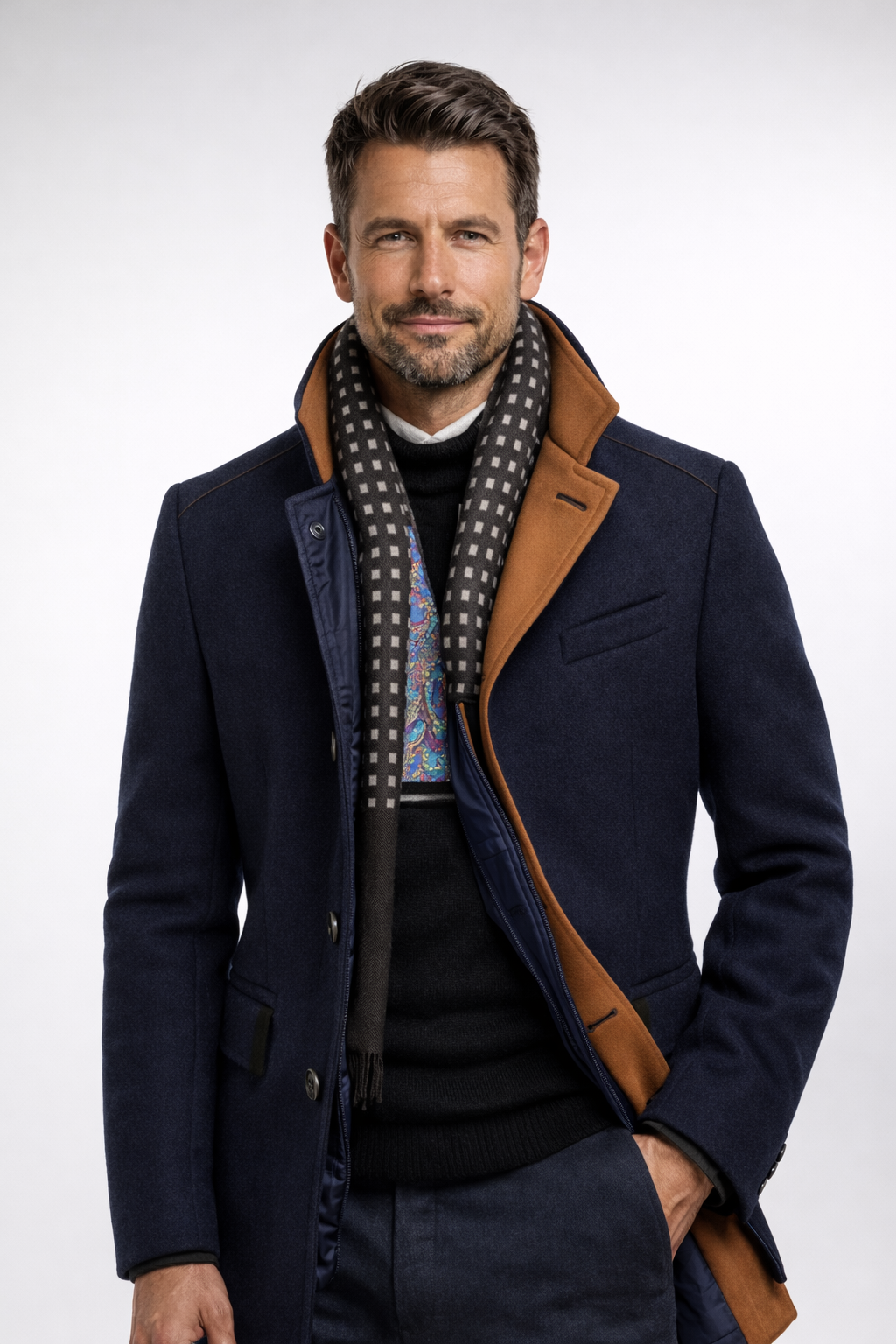 Men's Colorblock Wool Overcoat
