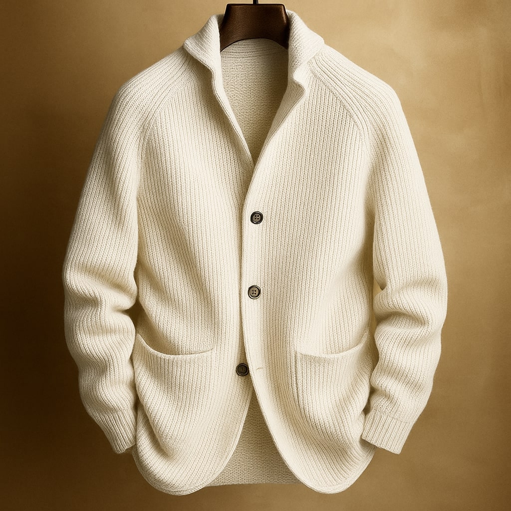 Men's Cardigan in Ribbed Wool