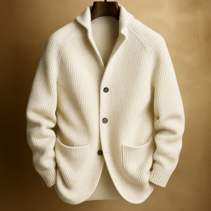 Men's Cardigan in Ribbed Wool