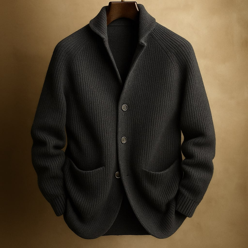 Men's Cardigan in Ribbed Wool