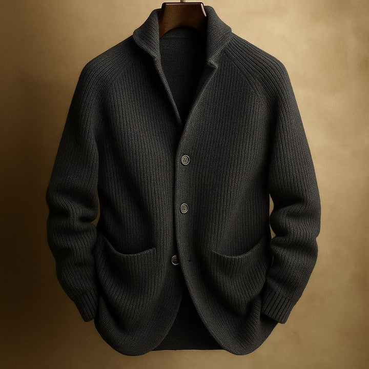 Men's Cardigan in Ribbed Wool