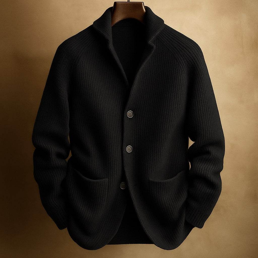 Men's Cardigan in Ribbed Wool