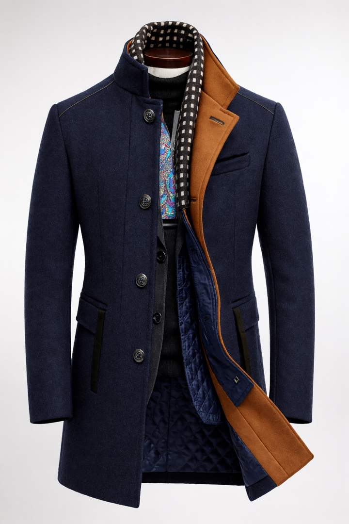 Men's Colorblock Wool Overcoat