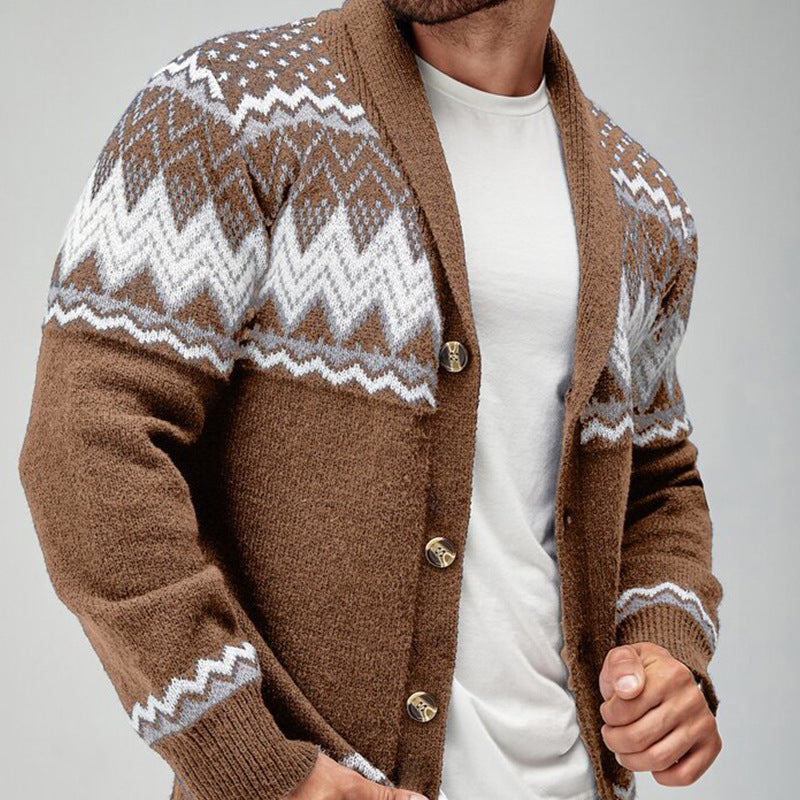 Men's Geometric Pattern Cardigan Sweater