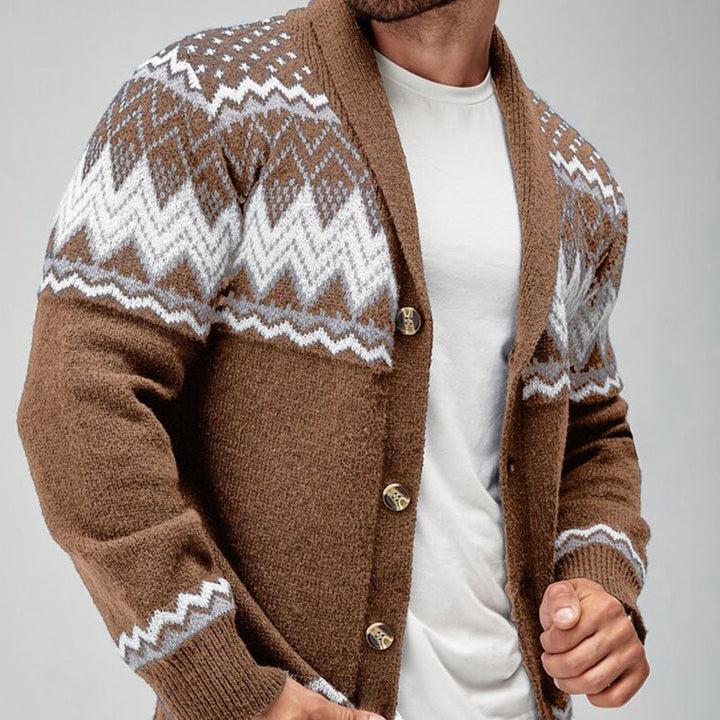 Men's Geometric Pattern Cardigan Sweater