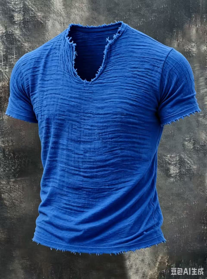 Men's Textured Cotton V-Neck Shirt