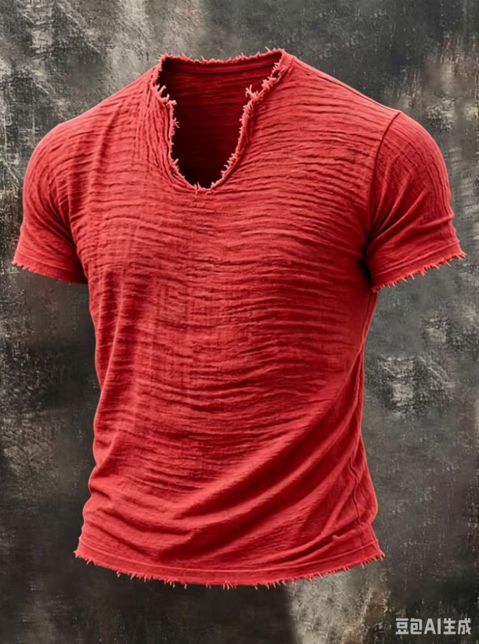 Men's Textured Cotton V-Neck Shirt