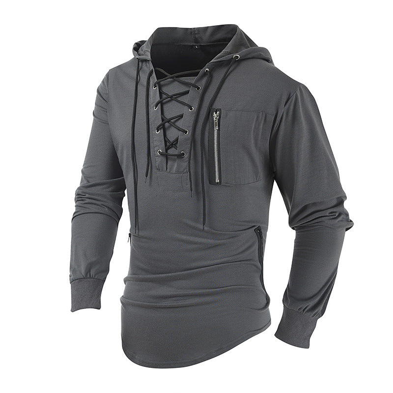 Men's Lace-Up Knit Hoodie