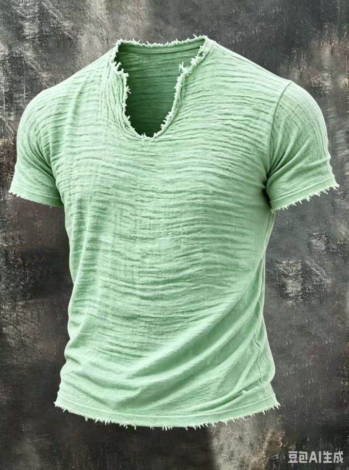 Men's Textured Cotton V-Neck Shirt