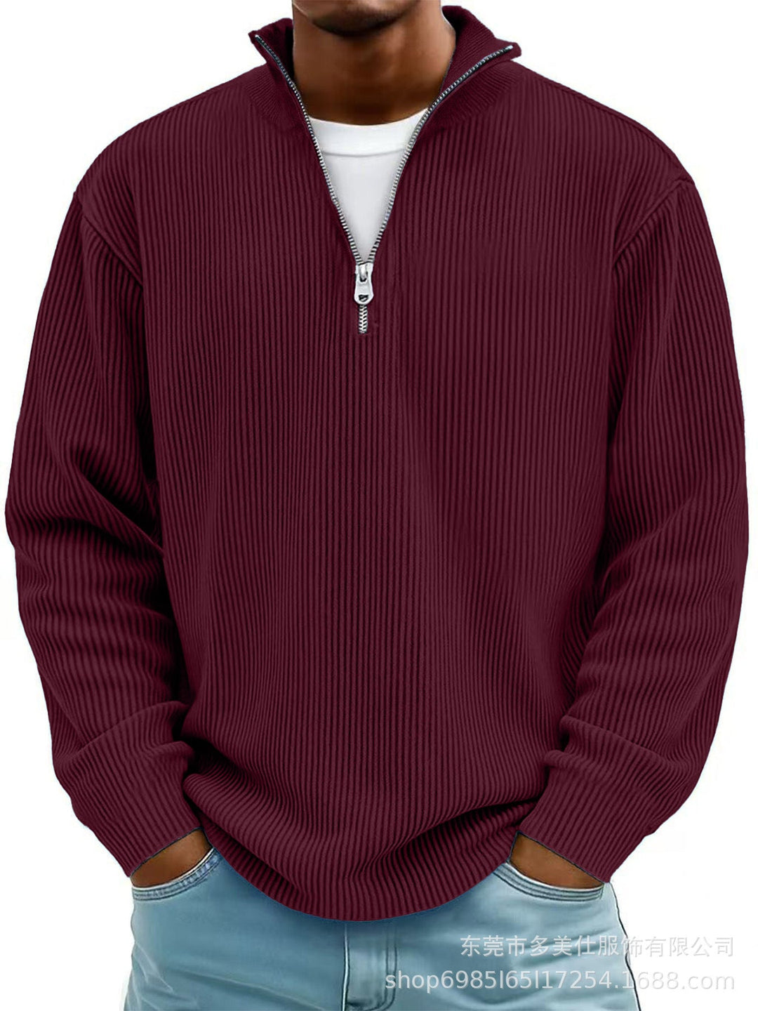 Men's Ribbed Zip Neck Sweater