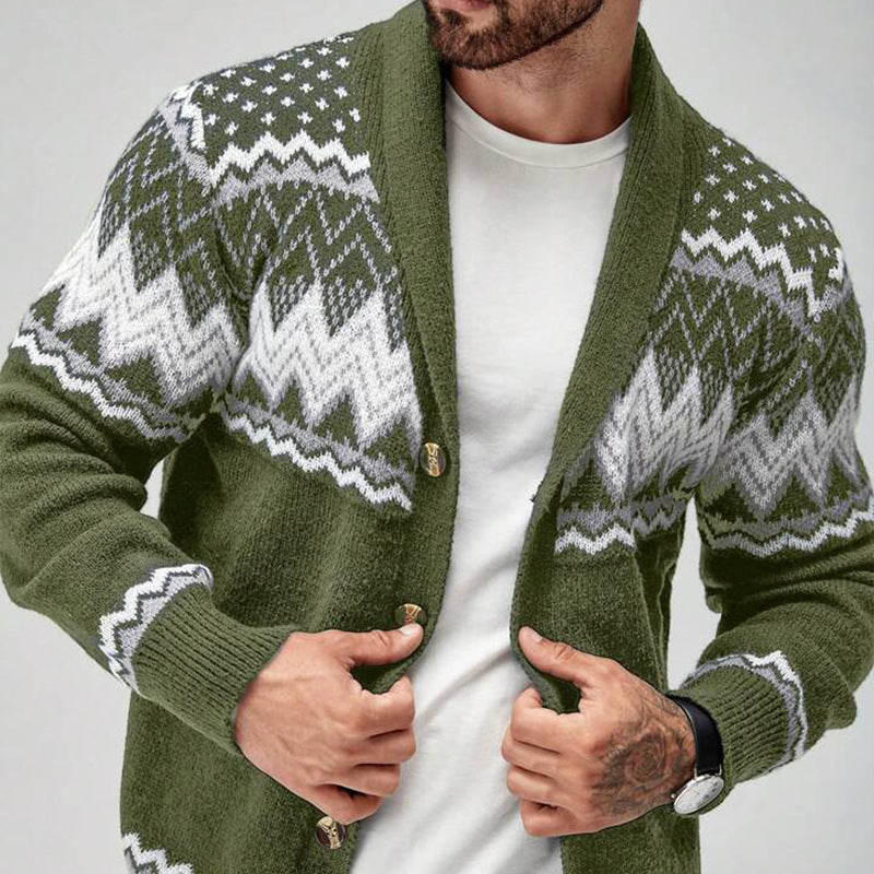 Men's Geometric Pattern Cardigan Sweater