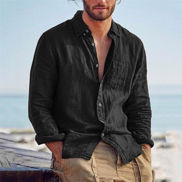 Men's Lapel Button Cotton Shirt