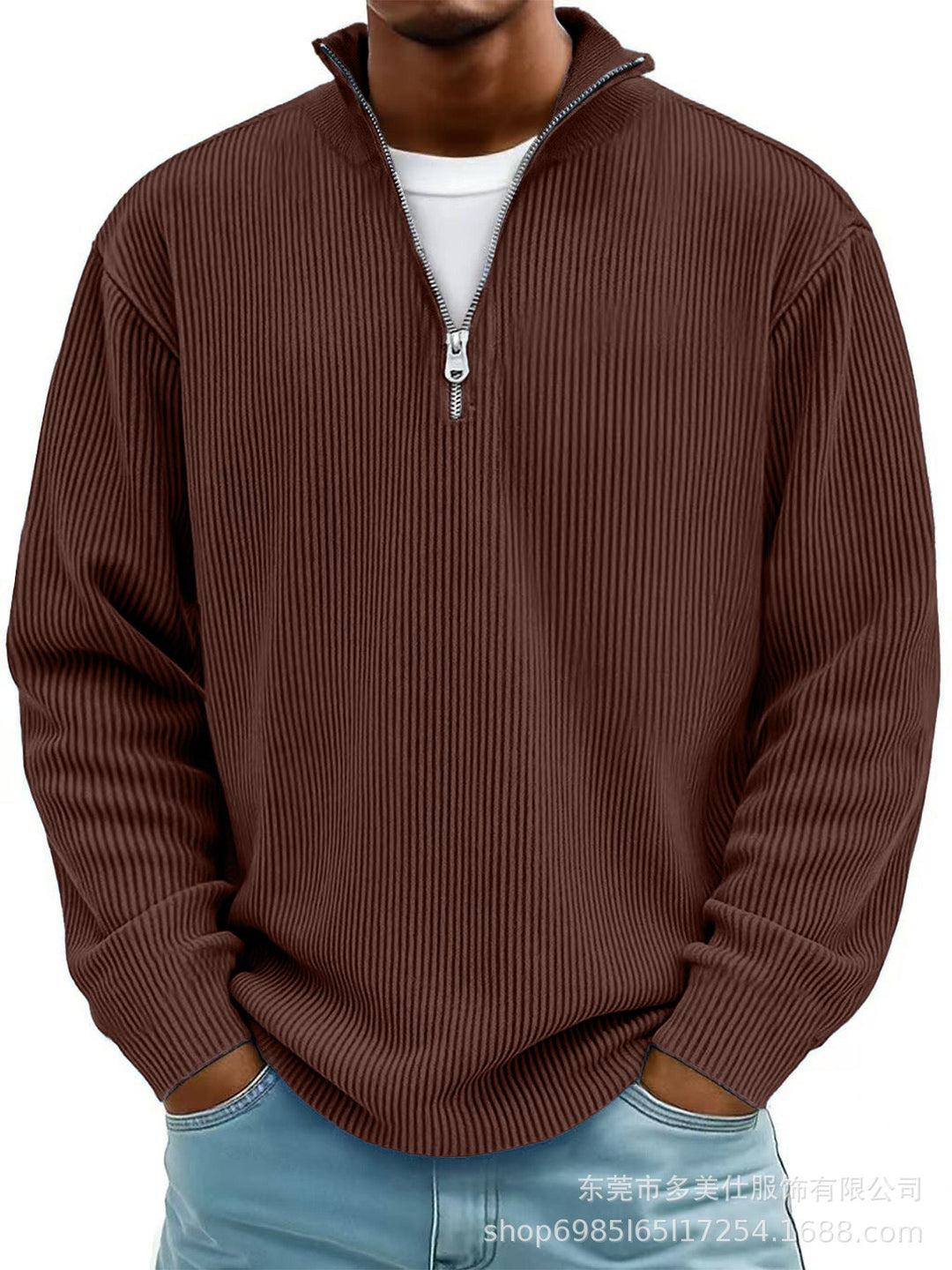 Men's Ribbed Zip Neck Sweater