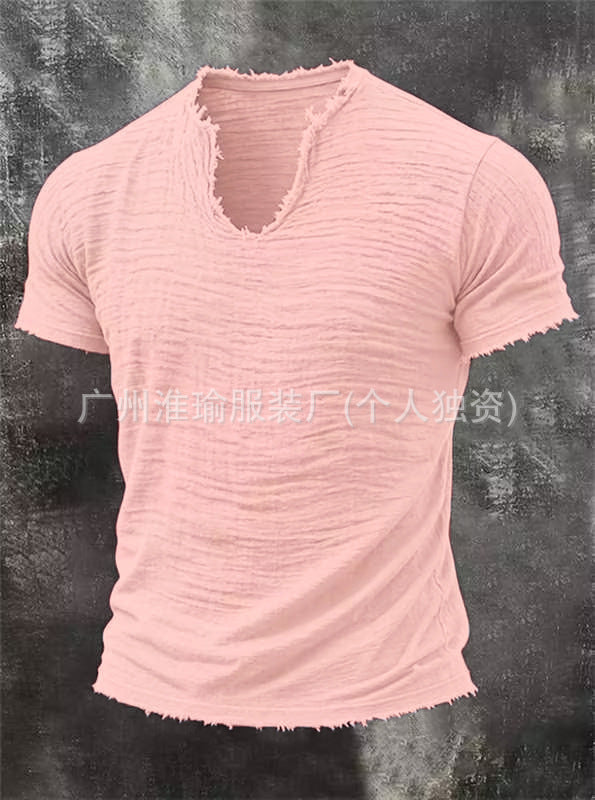 Men's Textured Cotton V-Neck Shirt