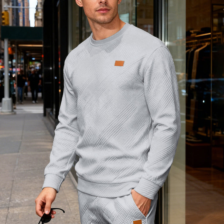 Men's Geometric Jacquard Crew Neck Sweatshirt