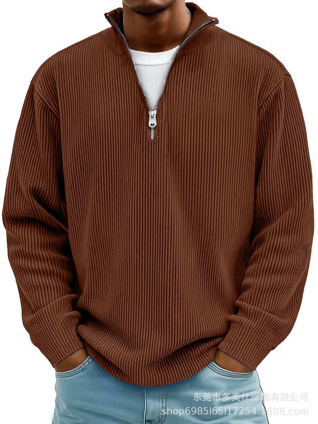 Men's Ribbed Zip Neck Sweater