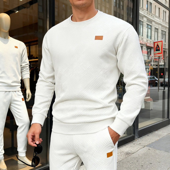 Men's Geometric Jacquard Crew Neck Sweatshirt