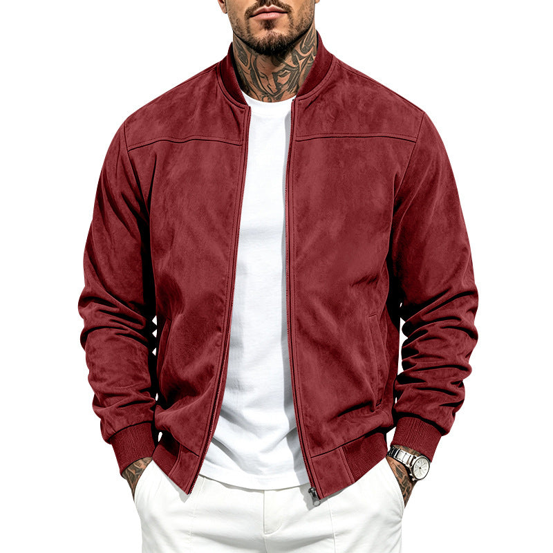 Men's Suede Ribbed Bomber Jacket