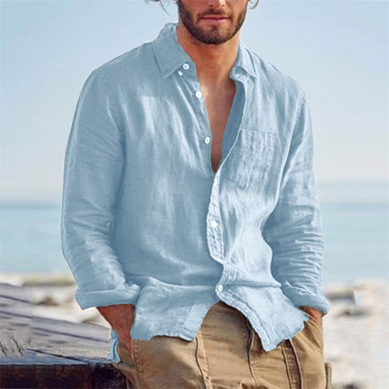 Men's Lapel Button Cotton Shirt