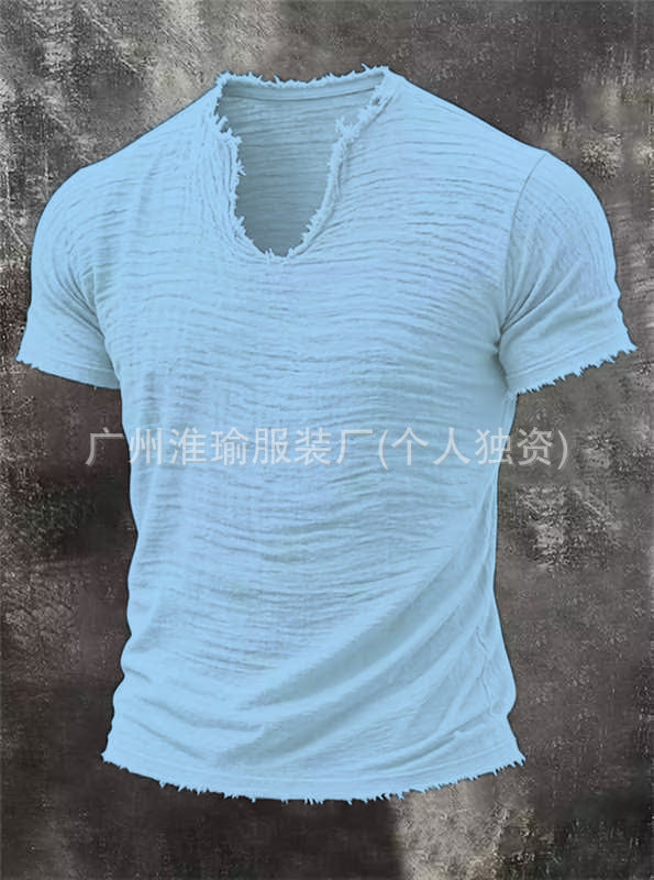 Men's Textured Cotton V-Neck Shirt