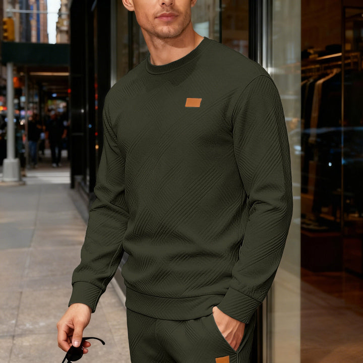 Men's Geometric Jacquard Crew Neck Sweatshirt