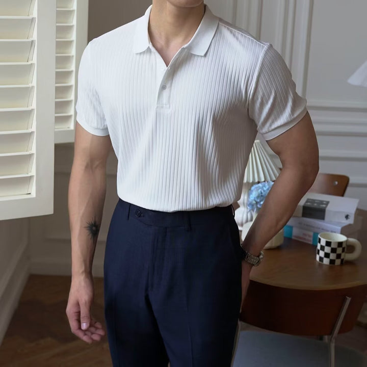 Men's Textured Cotton Polo Shirt