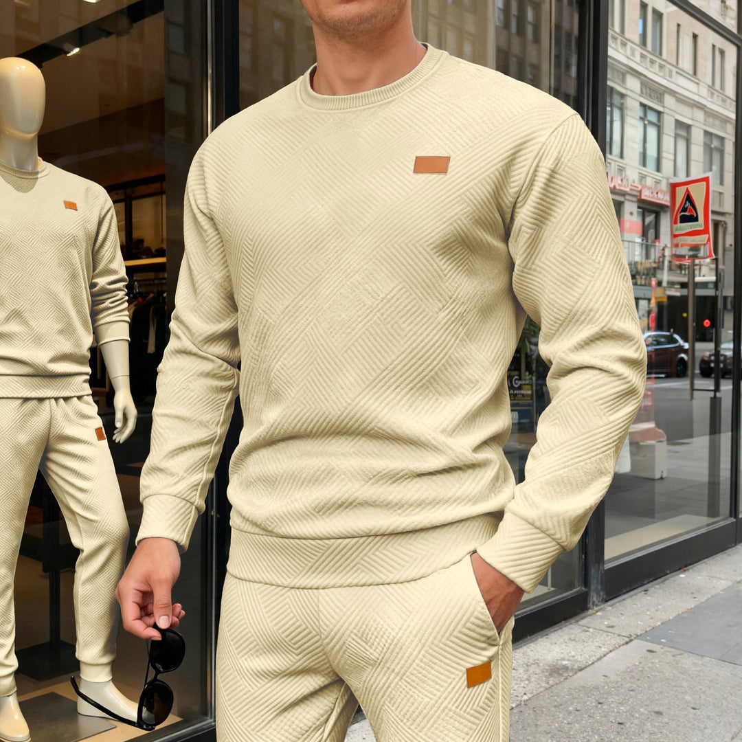 Men's Geometric Jacquard Crew Neck Sweatshirt