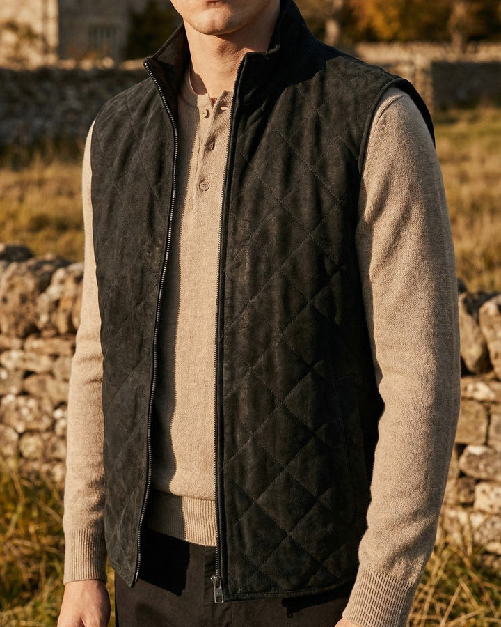 Men's Quilted Microsuede Vest