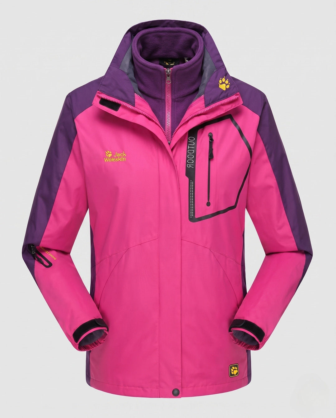 Men's three-in-one softshell fleece trekking jacket with removable hood