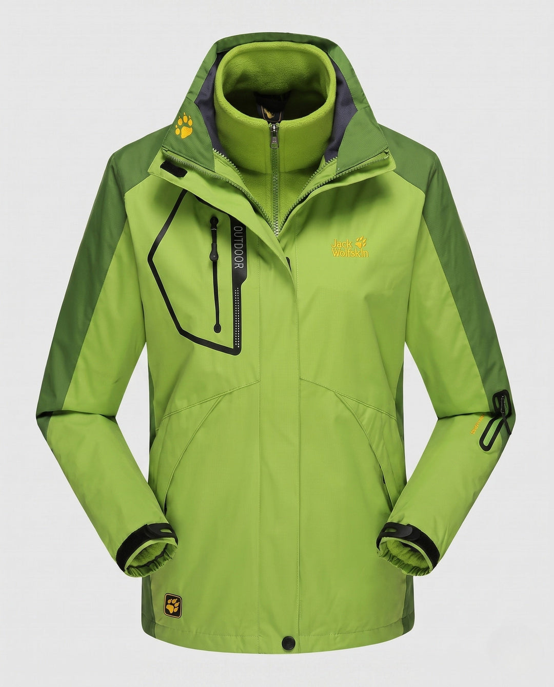 Men's three-in-one softshell fleece trekking jacket with removable hood